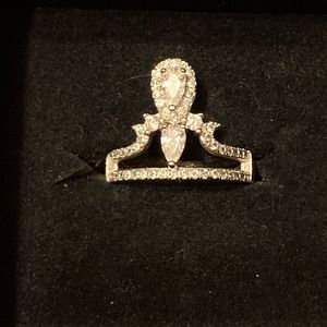 Sterling Silver and Crystal Crown Ring, Sz 5